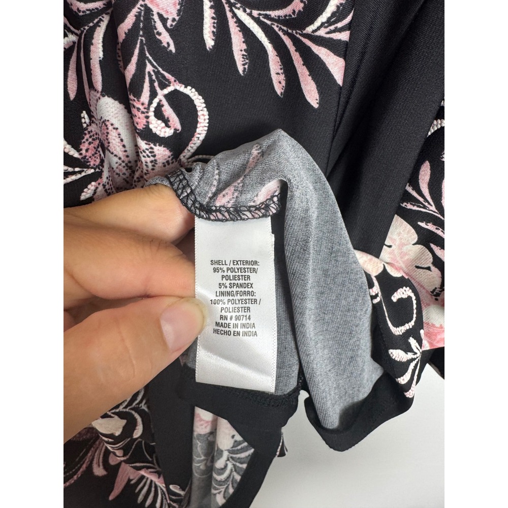 Boho MSK Women 2X Shift Dress Black Pink Floral Tiered Bell Sleeve Embroidered - Picture 7 of 9
